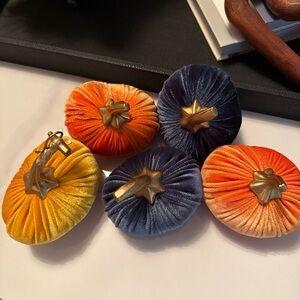 Velvet Pumpkin Decor Set in Orange, Yellow, and Blue